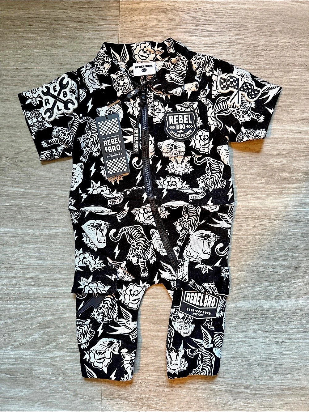 New Rebel Bro. Pit Crew Romper - Born to be Wild 3-6